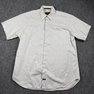 Robert Talbott Mens L Plaid Short Sleeve Button Up Shirt Black Yellow Blue White